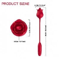 Rose with Tongue and Thrusting Vibrator Silicone 10-Speed each end, RED